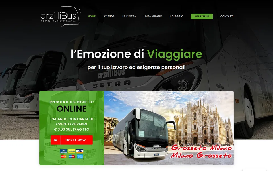 Anteprima del sito Arzillibus, noleggio autobus e trasporti in Maremma dal 1947 realizzato da Virally