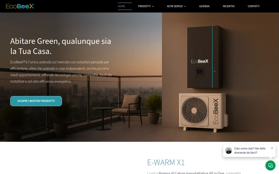 Anteprima del sito EcoBeeX, pompe di calore e soluzioni per l'abitare green realizzato da Virally