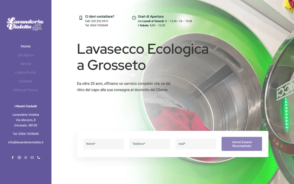 Anteprima del sito Lavanderia Violetta, servizio di lavaggio ecologico realizzato da Virally